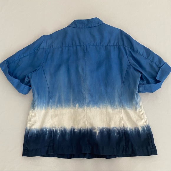 Lafayette 148 New York Short Sleeve Shirt Jacket Size 14 100% Linen Tie Dye - Picture 8 of 13